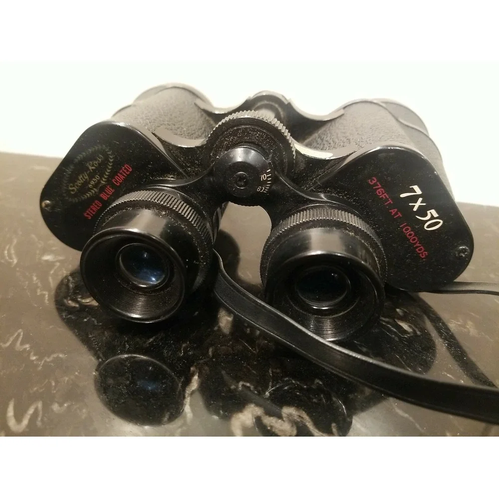 Vintage 60s SCOTTY-ROSS 6950 BINOCULARS 7x50 Stereo Blue Coated Made in JAPAN